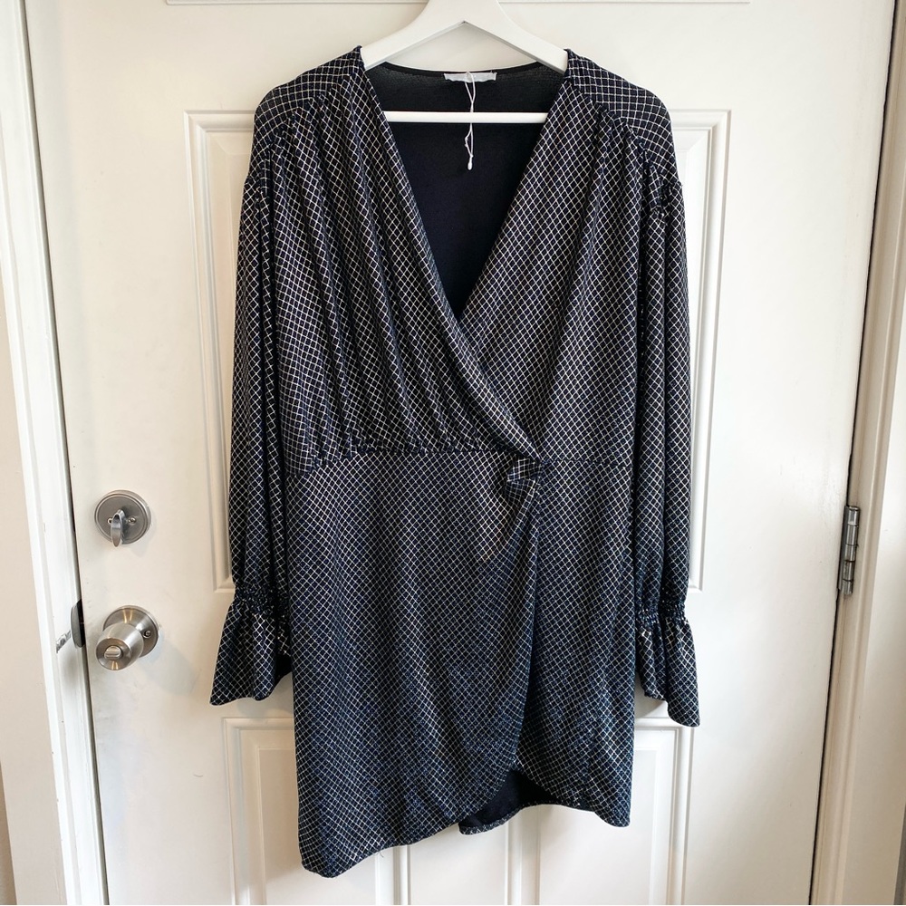 Zara geometric metallic faux wrap dress